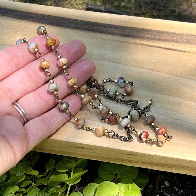crazy lace agate beaded long necklace