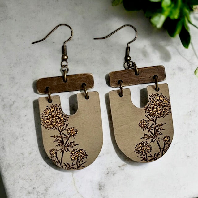 Wildflower Wood Dangle Earrings