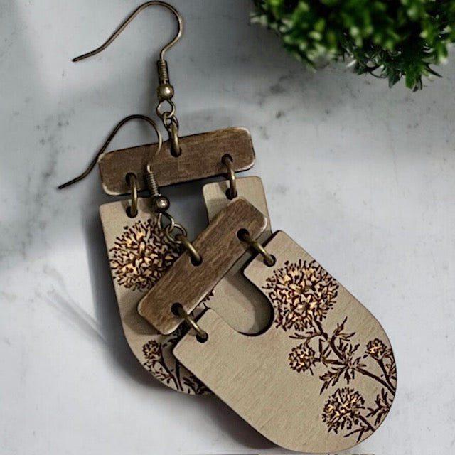 Wildflower Wood Dangle Earrings