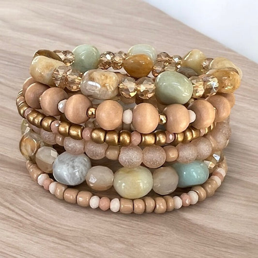 Blush 'n' Blue Greens Wrap Bracelet OOAK