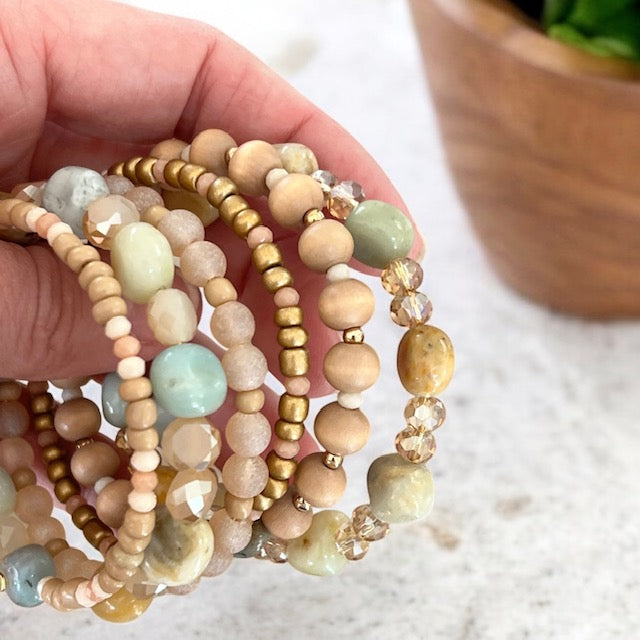 Blush 'n' Blue Greens Wrap Bracelet OOAK