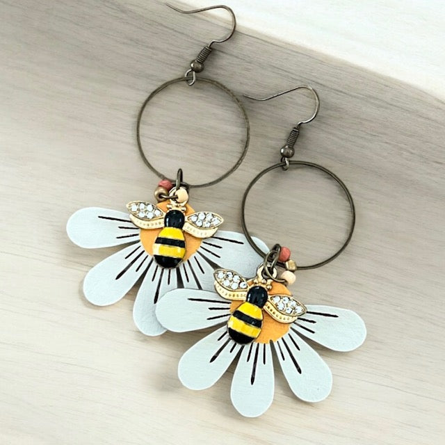 Bumble Bee Daisy Hoop Dangles