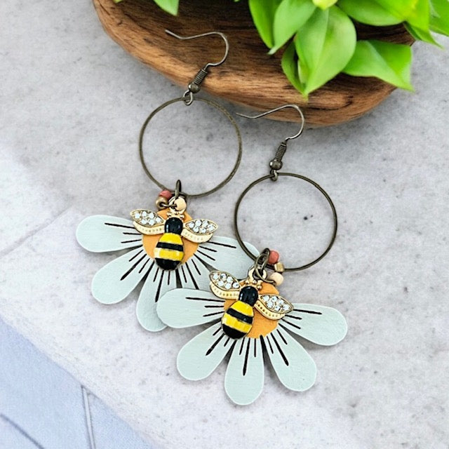 Bumble Bee Daisy Hoop Dangles