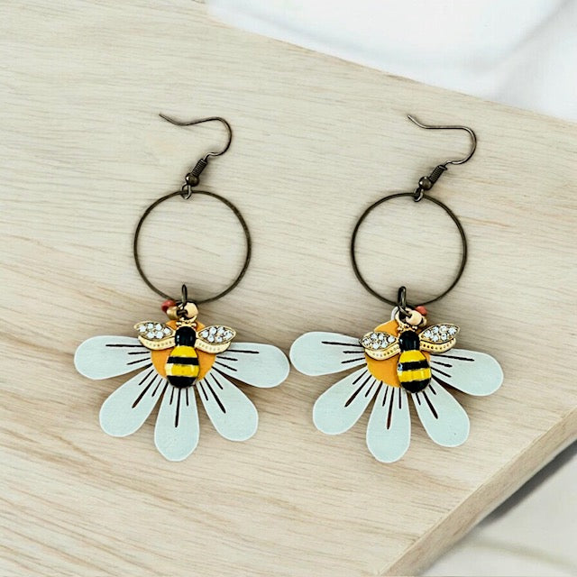 Bumble Bee Daisy Hoop Dangles