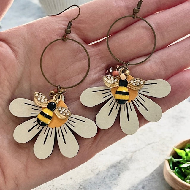 Bumble Bee Daisy Hoop Dangles