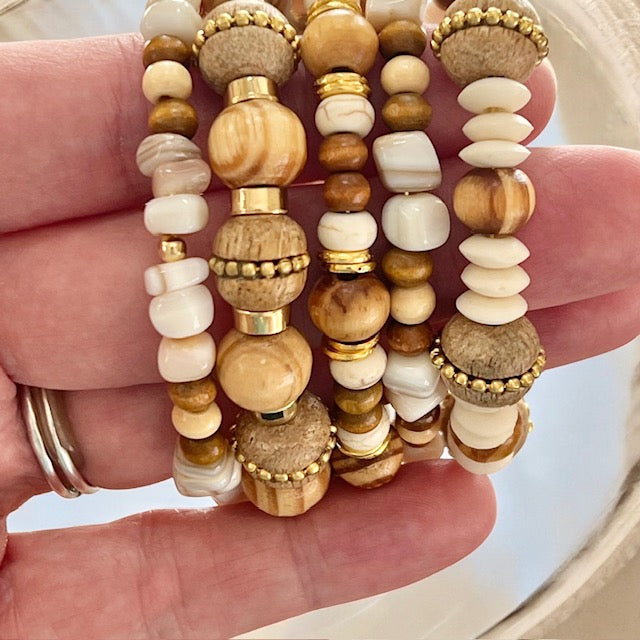 Shell and Wood Wrap Bracelet OOAK
