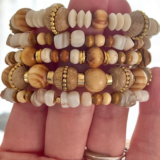 Shell and Wood Wrap Bracelet OOAK