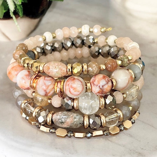 Gray and Blush Wrap Bracelet OOAK