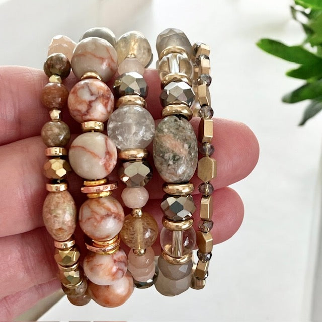 Gray and Blush Wrap Bracelet OOAK