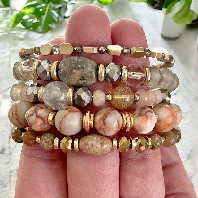 Gray and Blush Wrap Bracelet OOAK
