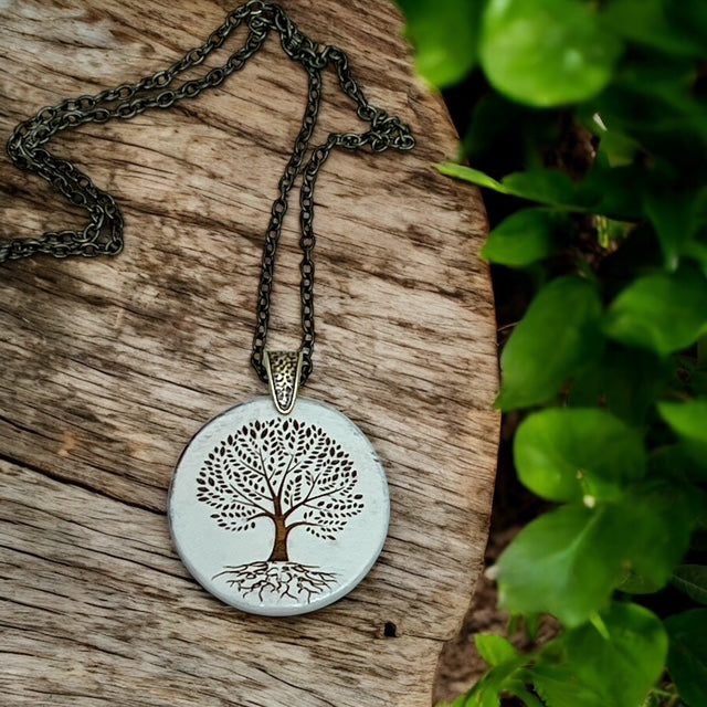 tree of life wood pendant necklace