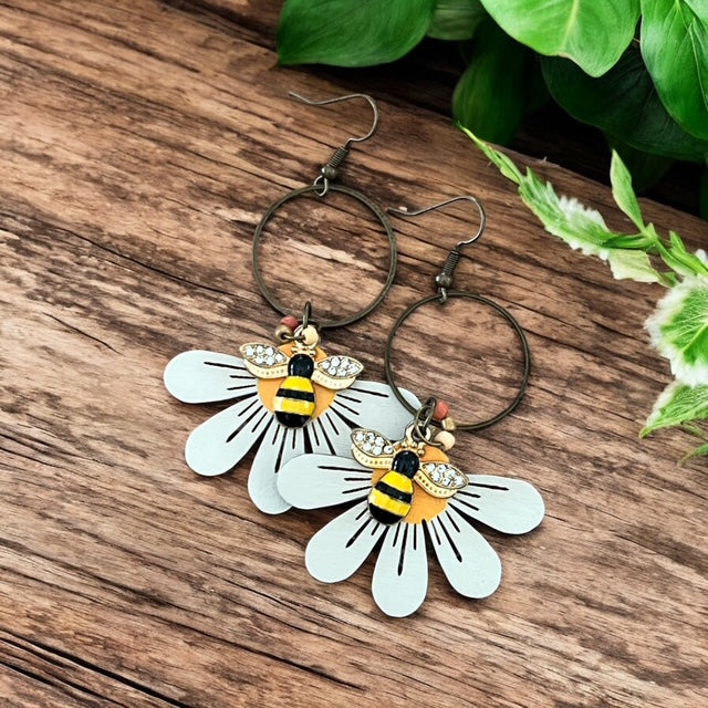 Bumble Bee Daisy Hoop Dangles