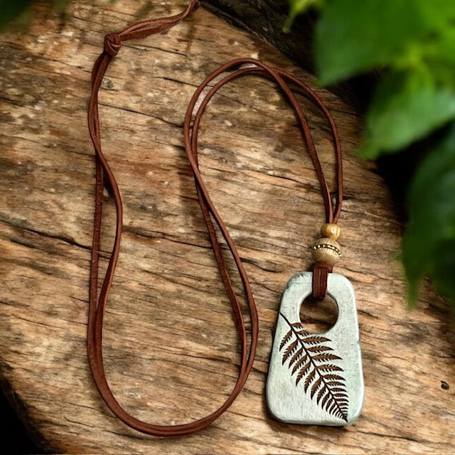 Fern Wood Pendant Necklace