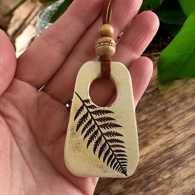 Fern Wood Pendant Necklace