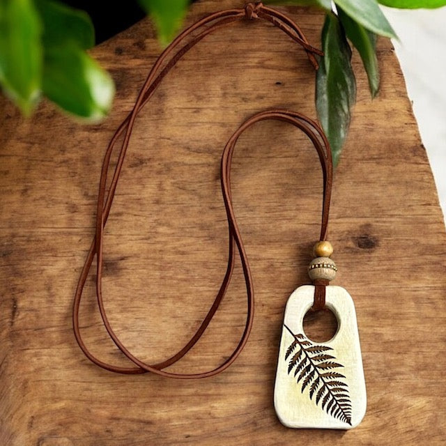 Fern Wood Pendant Necklace