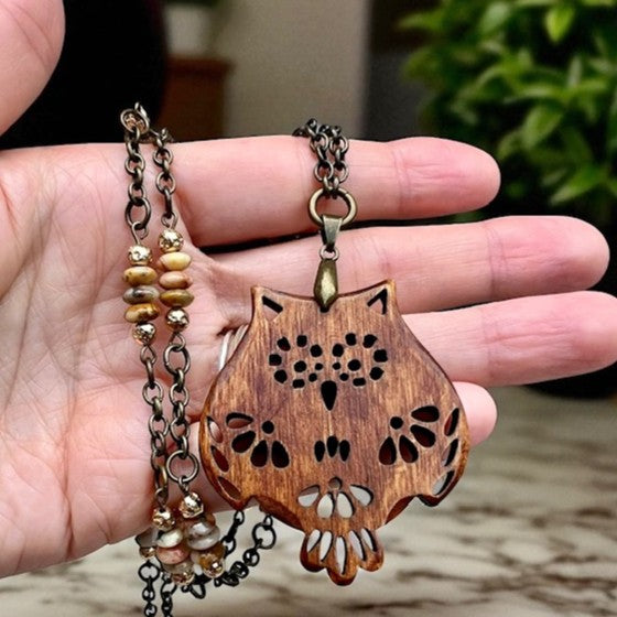Woodland Owl Agate Stone Necklace