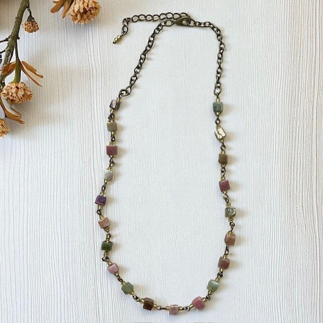 Cubed Tourmaline Stone Choker Chain