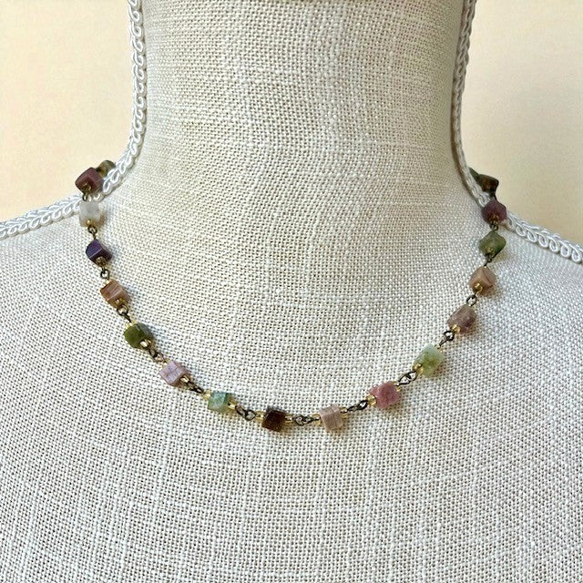 Cubed Tourmaline Stone Choker Chain