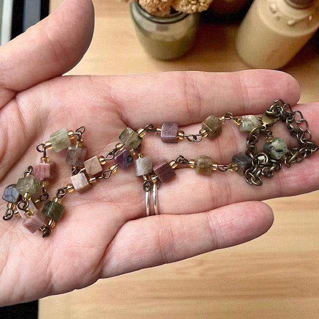 Cubed Tourmaline Stone Choker Chain