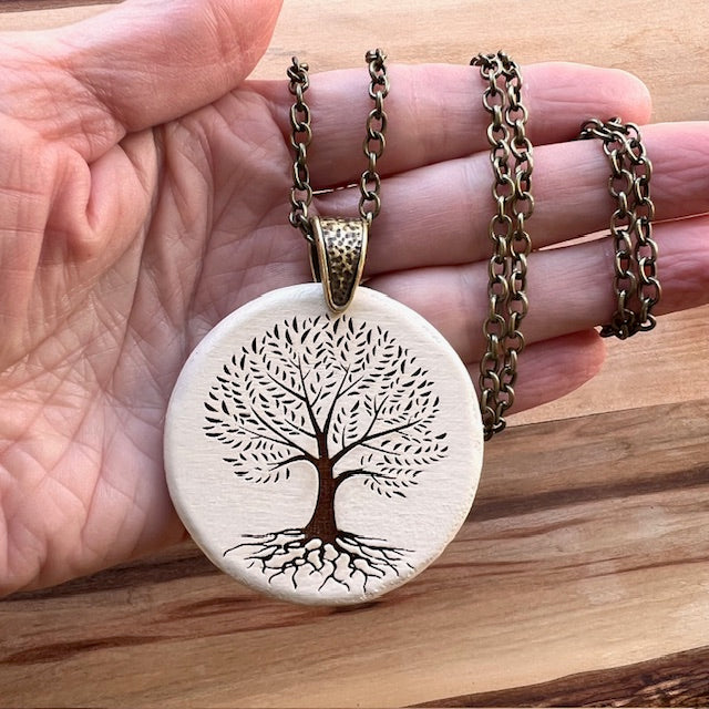 Tree of Life Wood Pendant Necklace