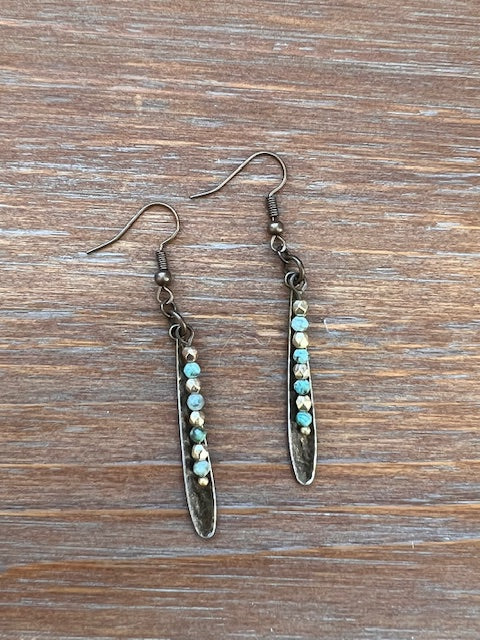 Hammered Brass Leaf & African Jasper Drop Earrings