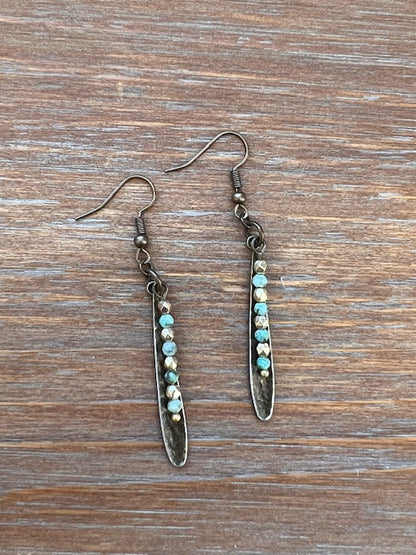 Hammered Brass Leaf & African Jasper Drop Earrings