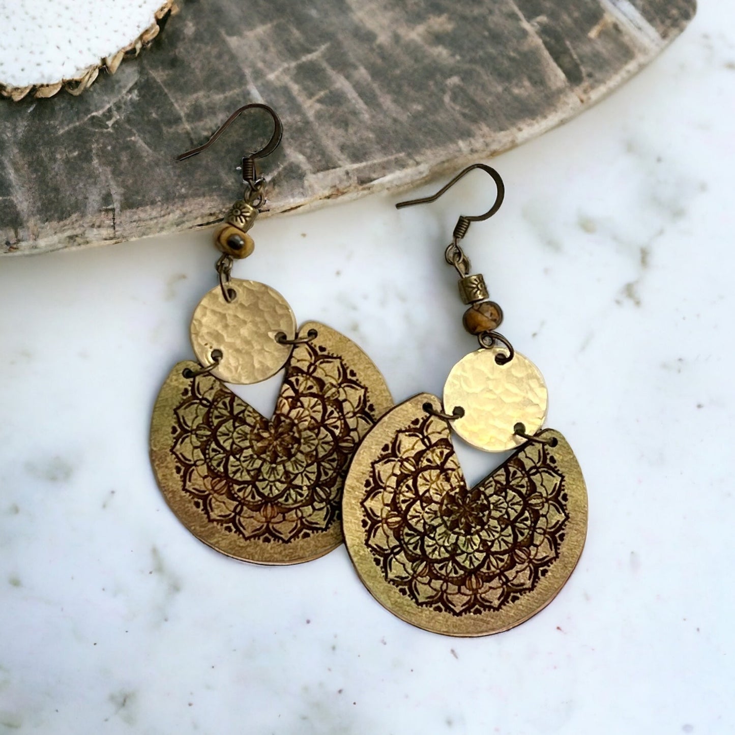 Ombre' Mandala Tribal Wood Earrings