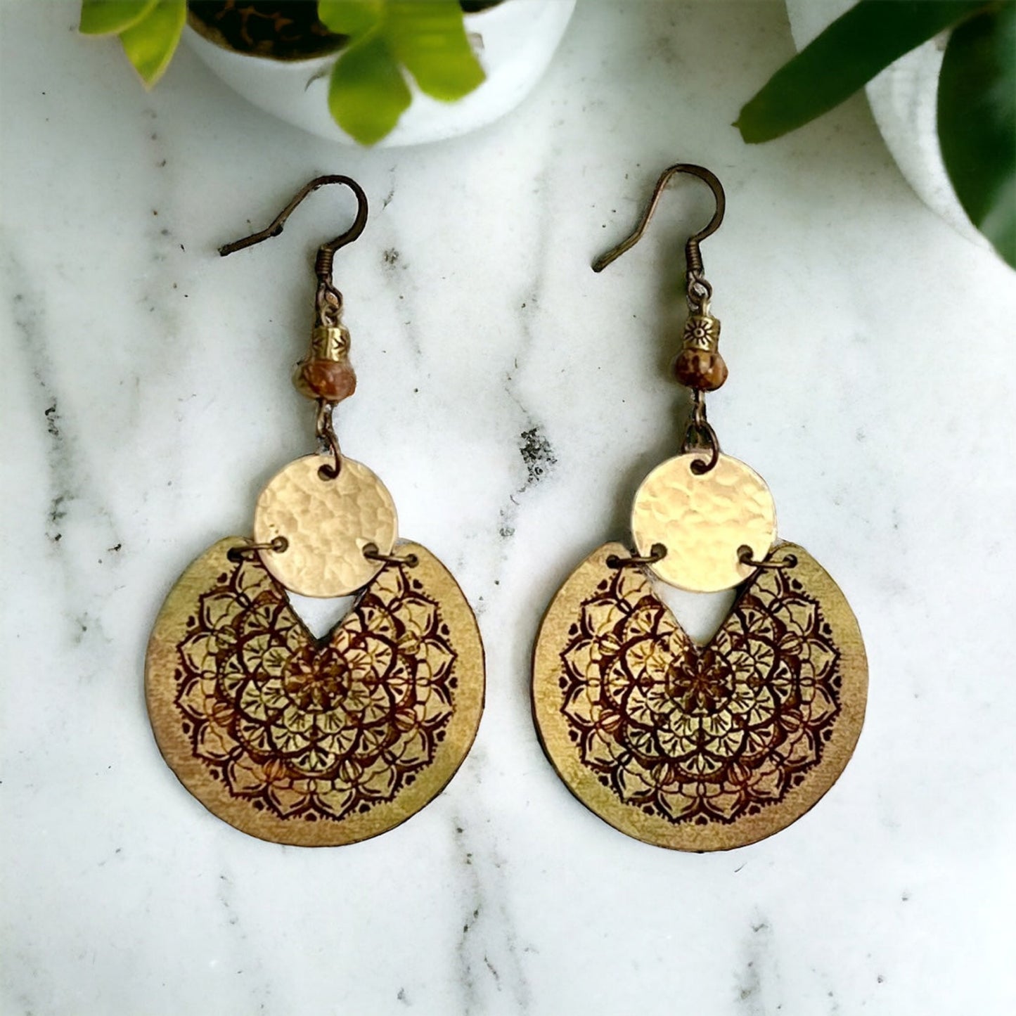 Ombre' Mandala Tribal Wood Earrings