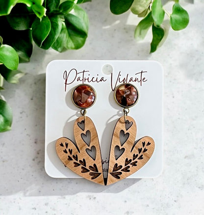 Red Chestnut Stud Post Heart Earrings