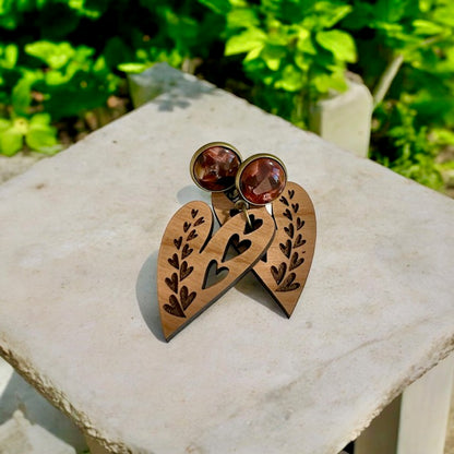 Red Chestnut Stud Post Heart Earrings