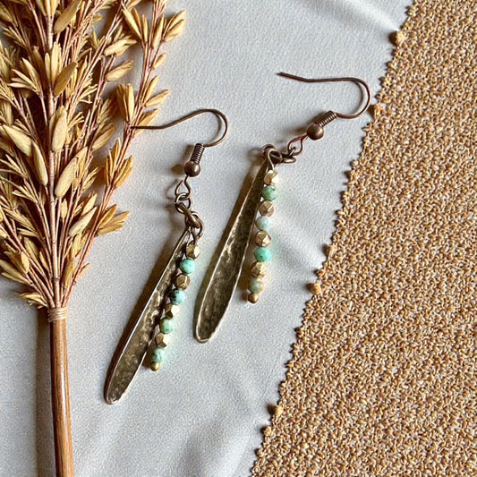 Hammered Brass Leaf & African Jasper Drop Earrings
