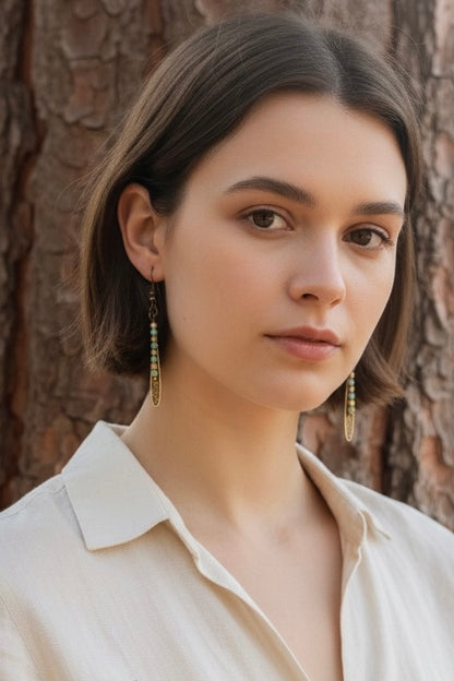 Hammered Brass Leaf & African Jasper Drop Earrings