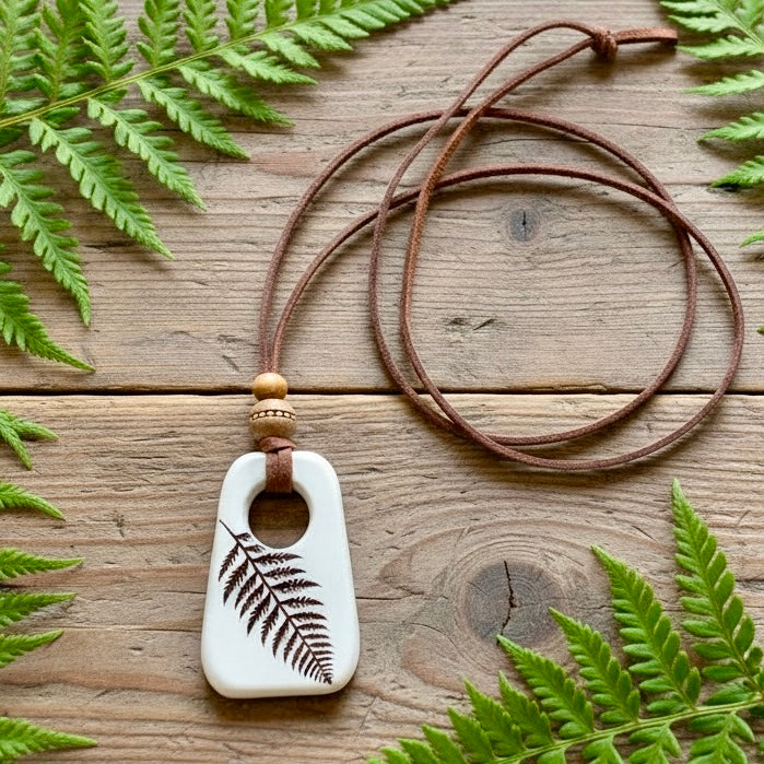 Fern Wood Pendant Necklace