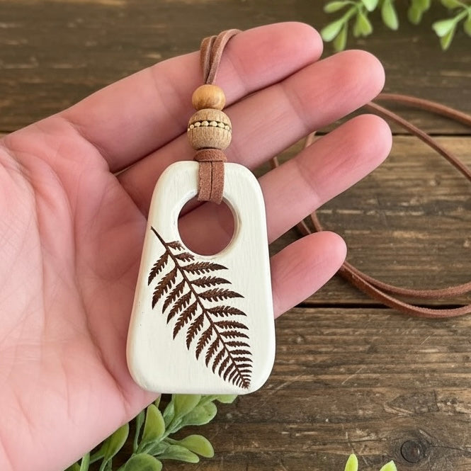 Fern Wood Pendant Necklace