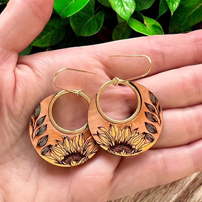 Sunflower Wood Dangle Earrings