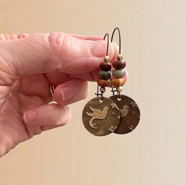Rustic Bird Boho Earrings