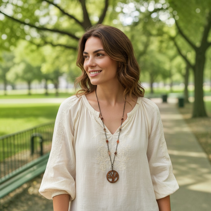 Tree of Life Agate Stone and Chain Link Necklace