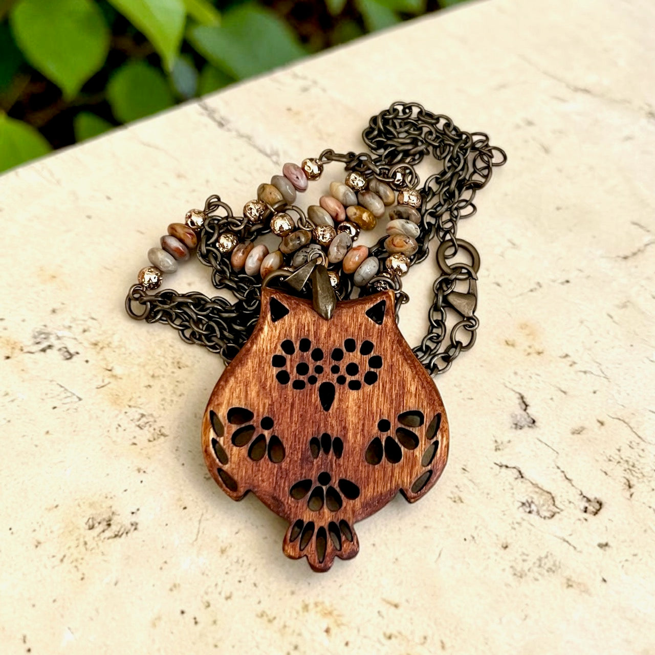 Woodland Owl Agate Stone Necklace