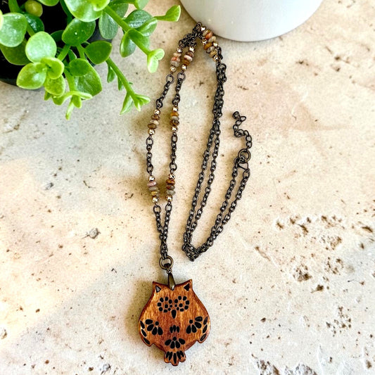 Woodland Owl Agate Stone Necklace