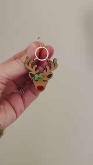 Miss Rudolph the Red Nosed Reindeer Wood Earrings